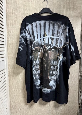 Siyah Baskılı Oversize Erkek Tişört - Görsel 4