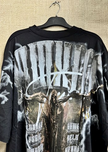 Siyah Baskılı Oversize Erkek Tişört - Görsel 5