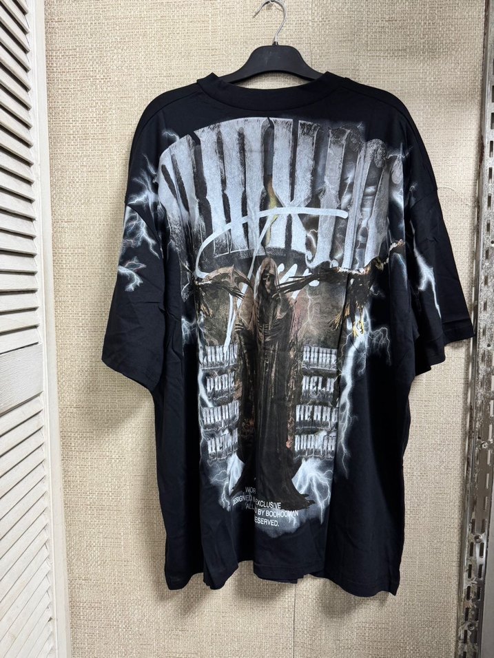 Siyah Baskılı Oversize Erkek Tişört - Görsel 4