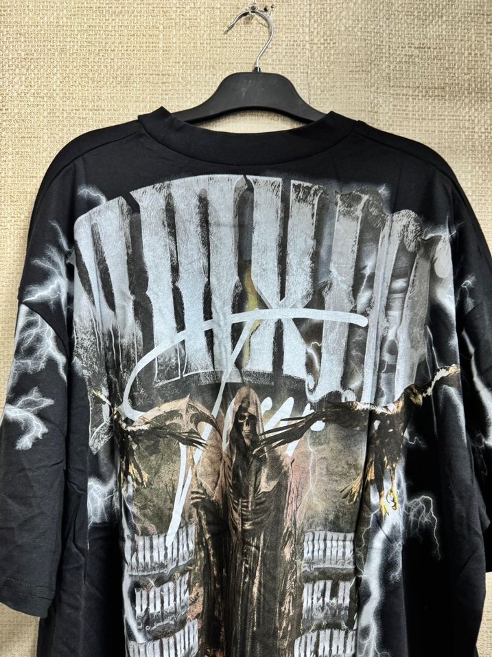 Siyah Baskılı Oversize Erkek Tişört - Görsel 5