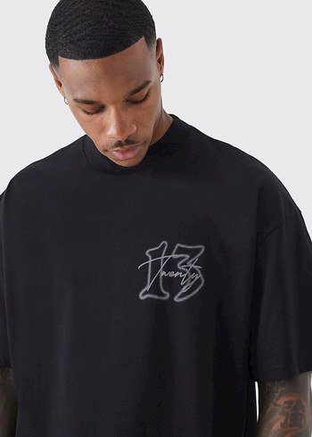 Siyah Baskılı Erkek Oversize Tişört - Görsel 2