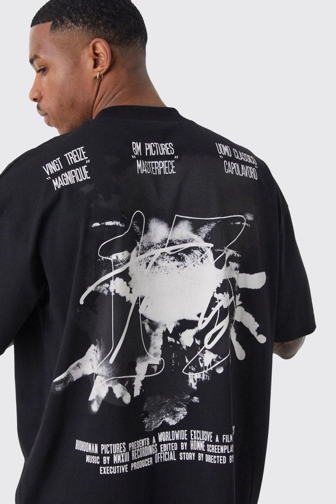 Siyah Baskılı Erkek Oversize Tişört - Görsel 3