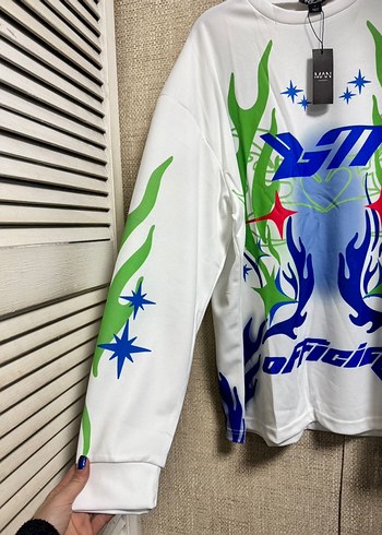 Erkek Beyaz Uzun Kollu Batik Desenli Tişört - Görsel 8