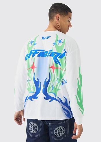 Erkek Beyaz Uzun Kollu Batik Desenli Tişört - Görsel 3