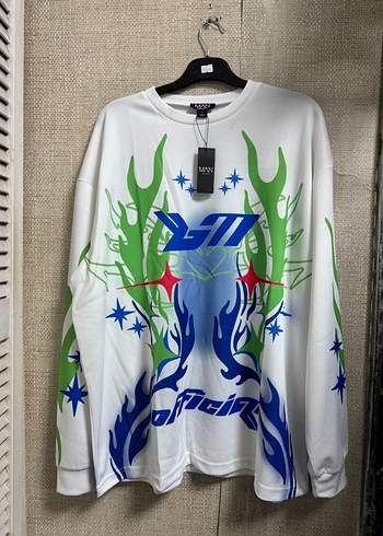 Erkek Beyaz Uzun Kollu Batik Desenli Tişört - Görsel 4