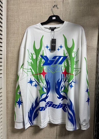 Erkek Beyaz Uzun Kollu Batik Desenli Tişört - Görsel 5