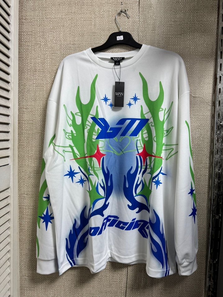 Erkek Beyaz Uzun Kollu Batik Desenli Tişört - Görsel 4