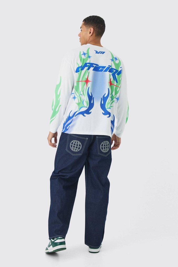 Erkek Beyaz Uzun Kollu Batik Desenli Tişört - Görsel 2