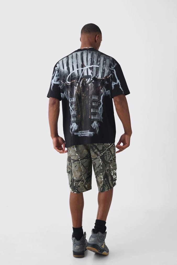 Siyah Baskılı Street Wear Erkek Tişört - Görsel 2