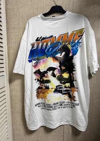 Beyaz Baskılı Erkek Oversize Tişört - Görsel 5