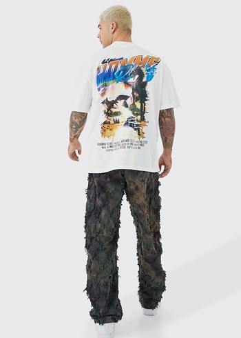 Beyaz Baskılı Erkek Oversize Tişört - Görsel 2