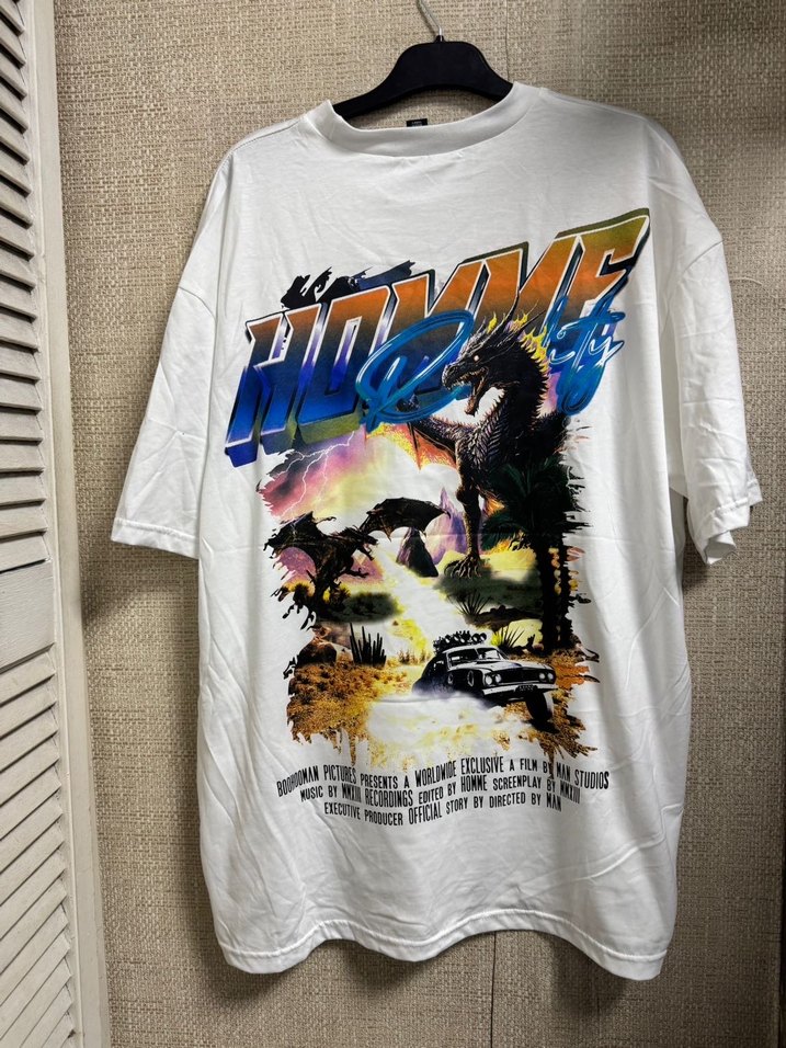 Beyaz Baskılı Erkek Oversize Tişört - Görsel 4