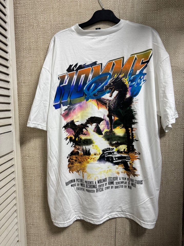 Beyaz Baskılı Erkek Oversize Tişört - Görsel 5