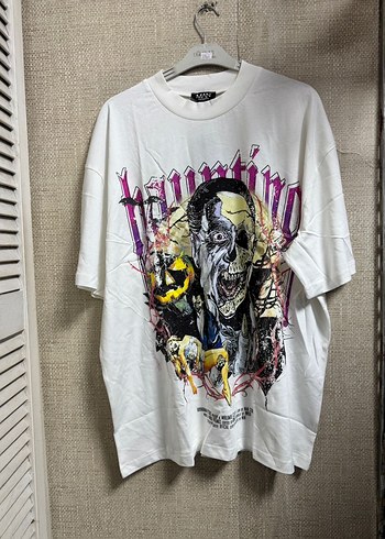 Beyaz Baskılı Erkek Oversize Tişört - Görsel 3