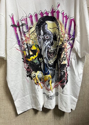 Beyaz Baskılı Erkek Oversize Tişört - Görsel 5