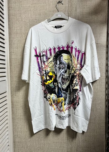 Beyaz Baskılı Erkek Oversize Tişört - Görsel 4