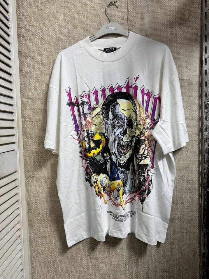 Beyaz Baskılı Erkek Oversize Tişört - Görsel 3