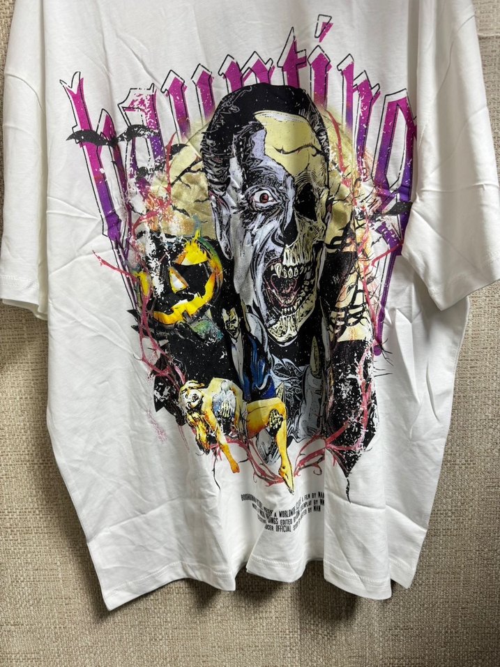 Beyaz Baskılı Erkek Oversize Tişört - Görsel 5