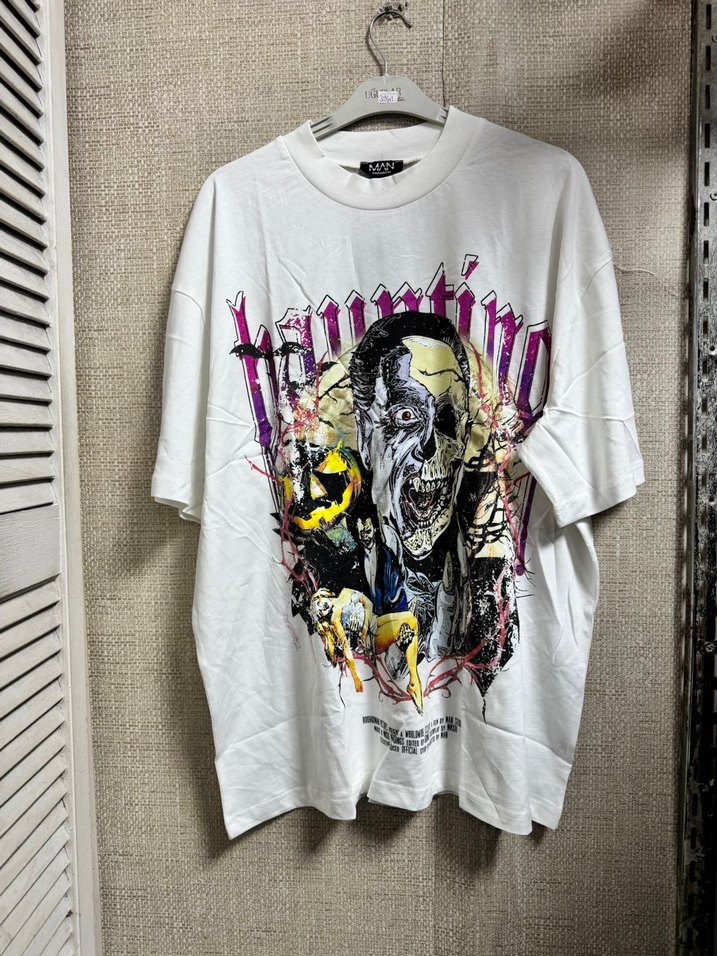 Beyaz Baskılı Erkek Oversize Tişört - Görsel 4