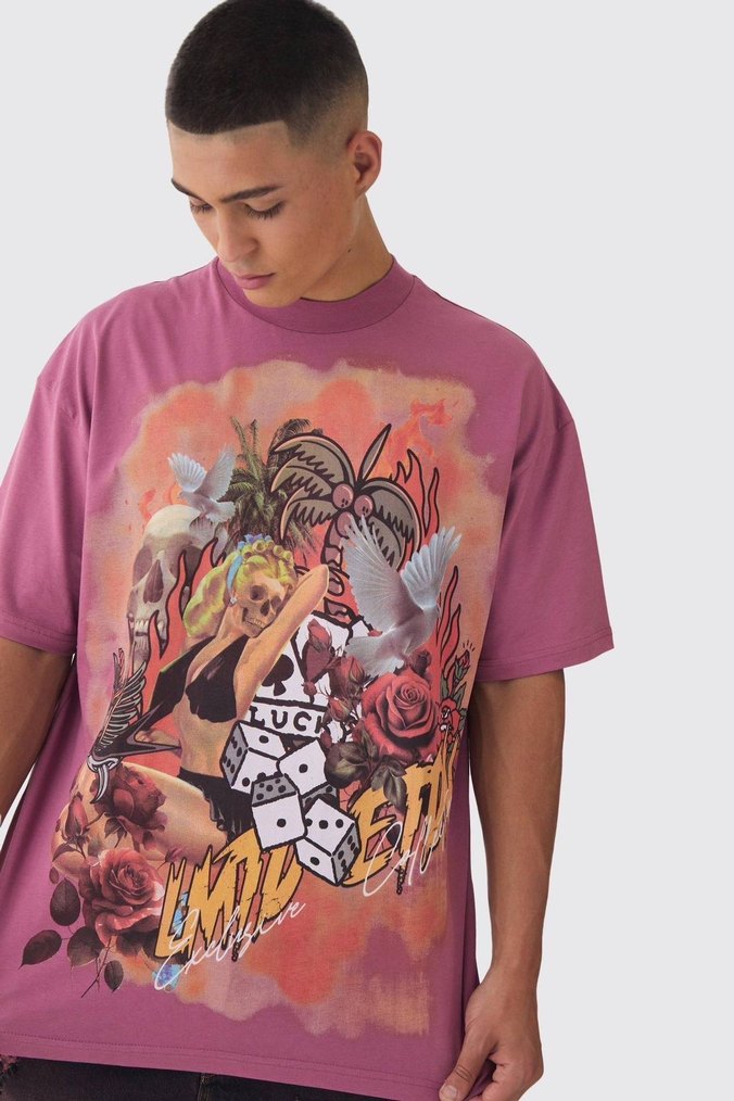 Pembe Baskılı Erkek Tişört - Görsel 3