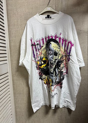 Beyaz Baskılı Erkek Tişört Loose Fit - Görsel 3