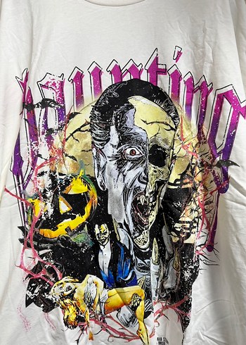 Beyaz Baskılı Erkek Tişört Loose Fit - Görsel 4