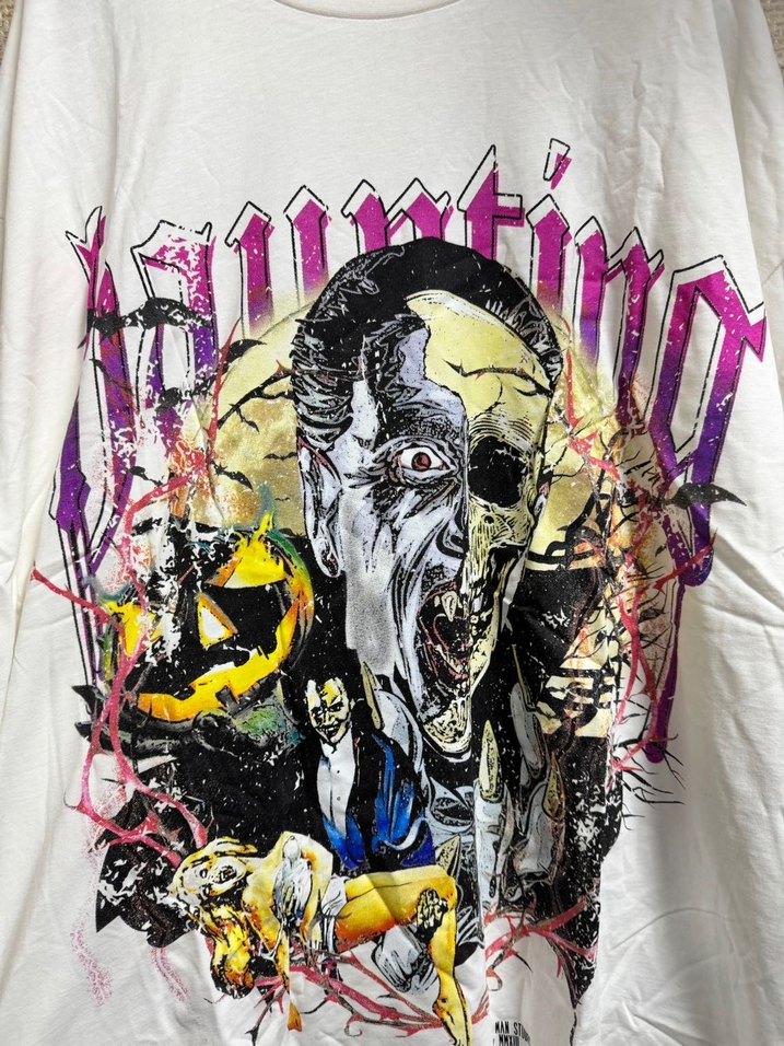 Beyaz Baskılı Erkek Tişört Loose Fit - Görsel 4