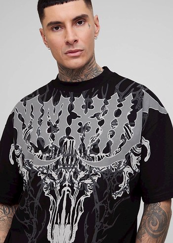 Siyah Baskılı Goth Erkek Tişört - Görsel 3