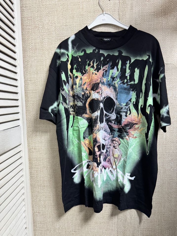 Grunge Punk Baskılı Oversize Erkek Tişört - Görsel 3