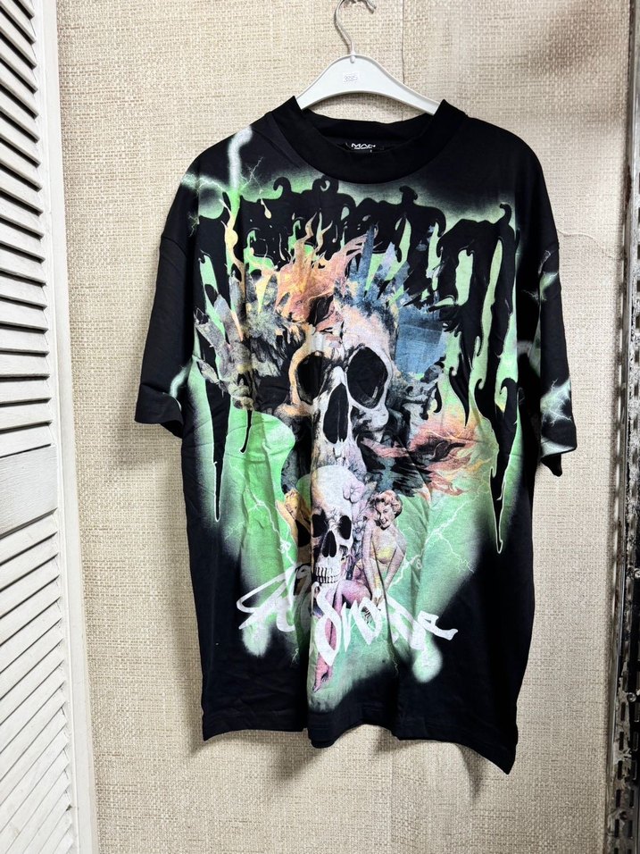 Grunge Punk Baskılı Oversize Erkek Tişört - Görsel 2