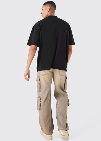 Siyah Baskılı Oversize Erkek Tişört - Görsel 2