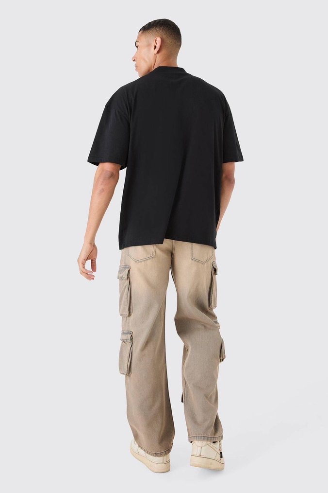 Siyah Baskılı Oversize Erkek Tişört - Görsel 2