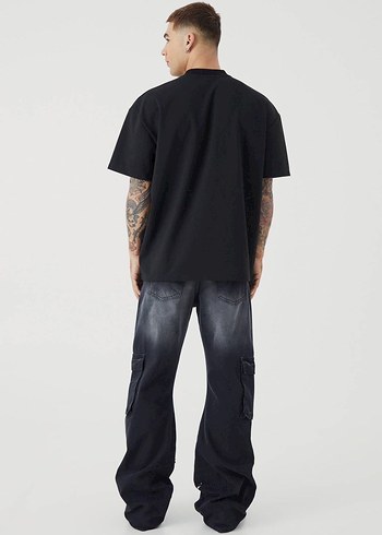 Erkek Siyah Oversize Baskılı Tişört - Görsel 2