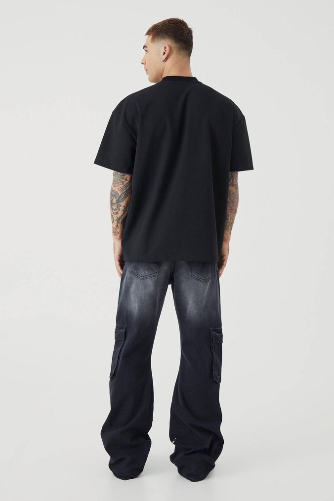 Erkek Siyah Oversize Baskılı Tişört - Görsel 2