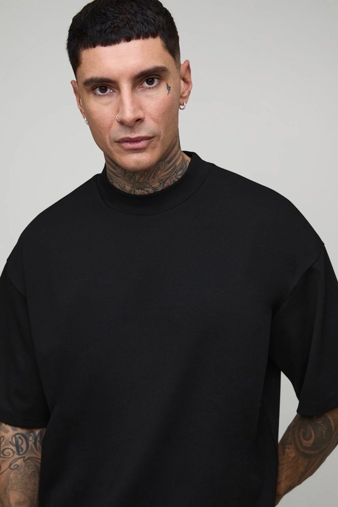 Siyah Erkek Oversize Tişört - Görsel 4