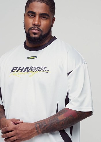 Beyaz Baskılı Oversize Erkek Tişört - Görsel 3