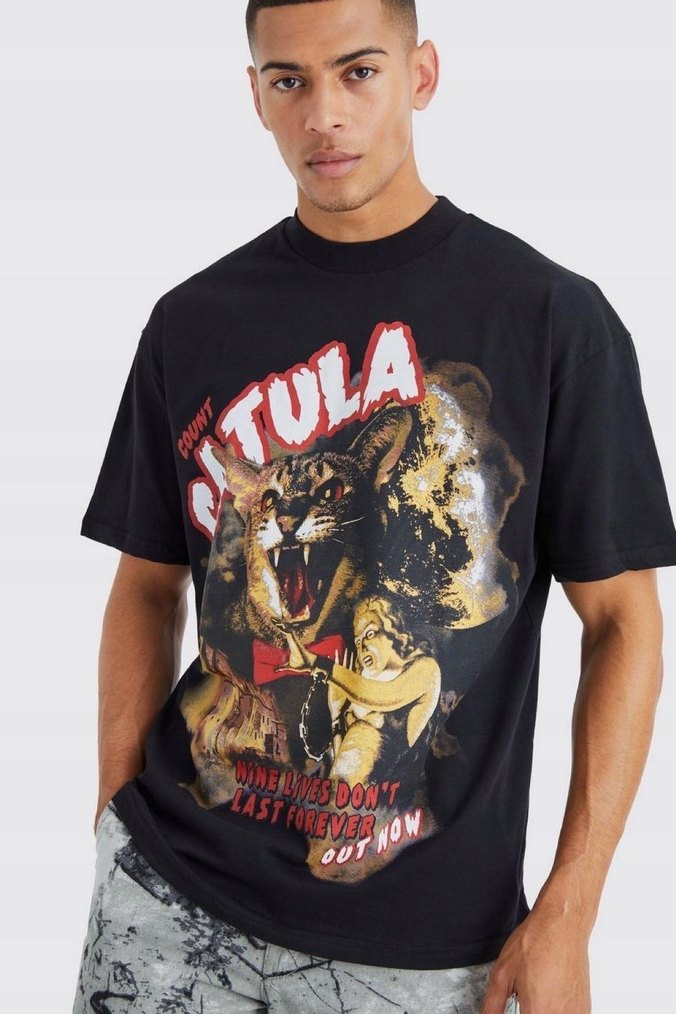 Siyah Baskılı Erkek T-shirt - Görsel 3