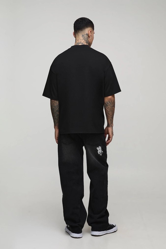 Erkek Siyah Oversize Tişört - Görsel 3