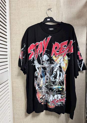 Siyah Baskılı Oversize Erkek Tişört - Görsel 4