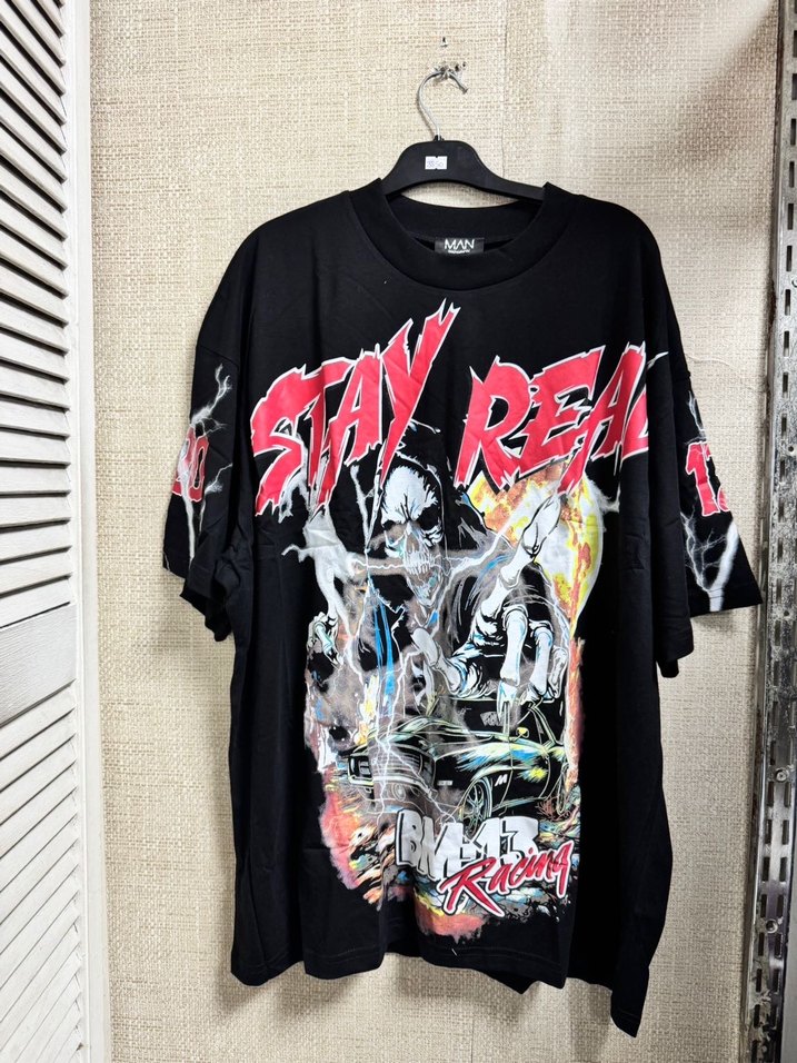 Siyah Baskılı Oversize Erkek Tişört - Görsel 5