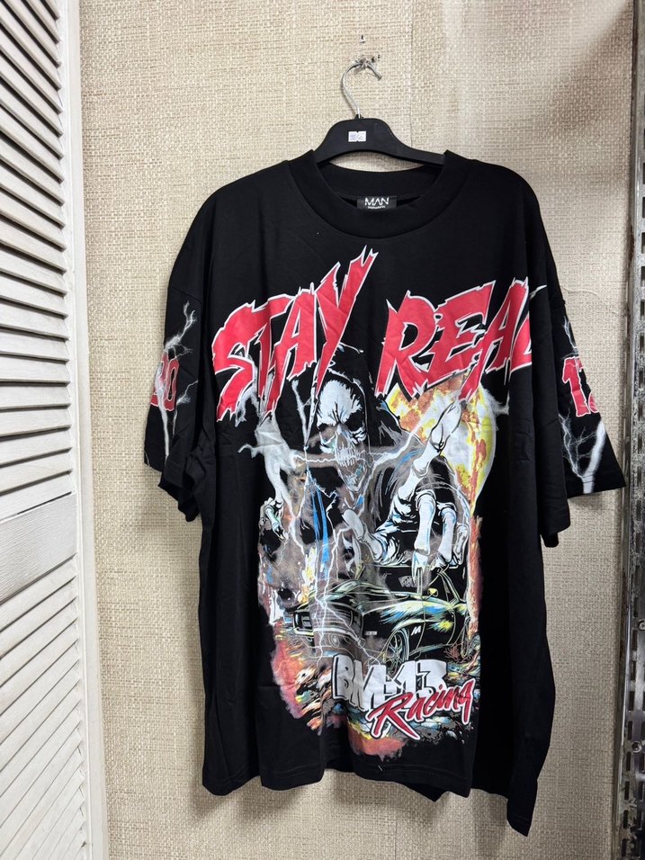 Siyah Baskılı Oversize Erkek Tişört - Görsel 4