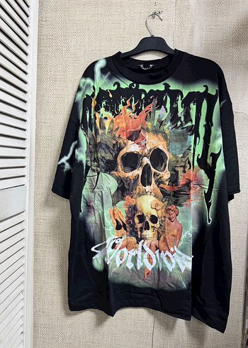 Siyah Baskılı Oversize Tişört - Görsel 2