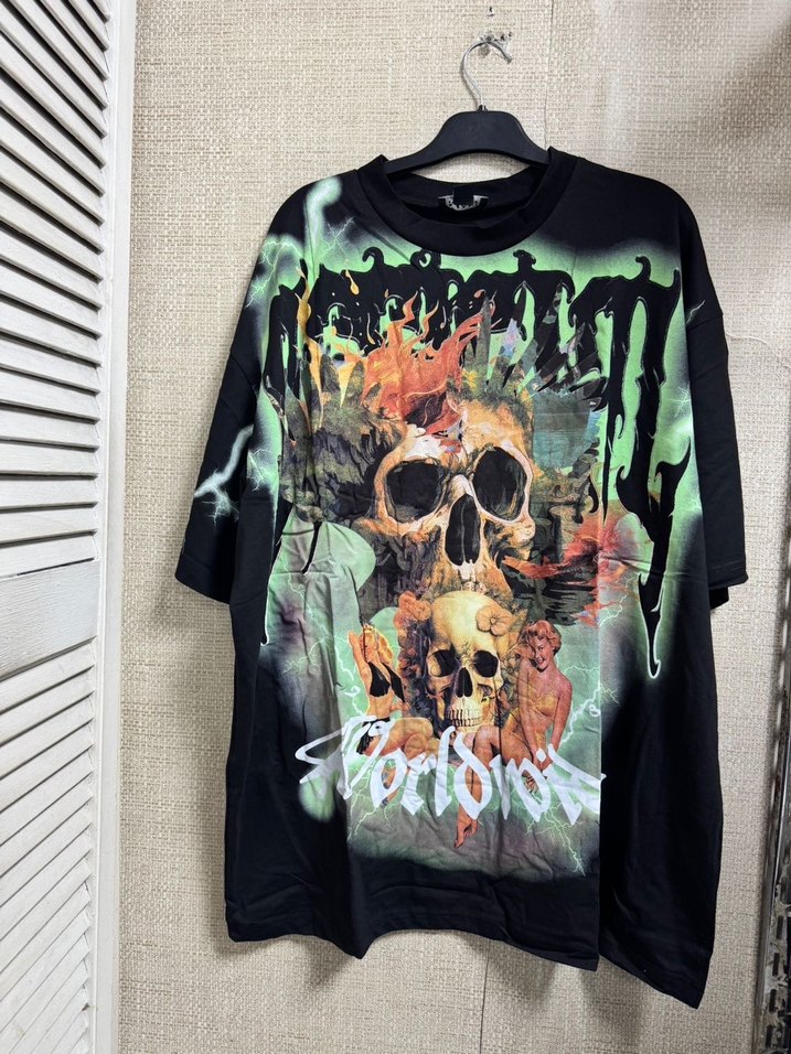 Siyah Baskılı Oversize Tişört - Görsel 2