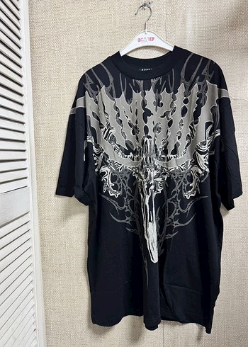 Siyah Baskılı Oversize Tişört - Görsel 4