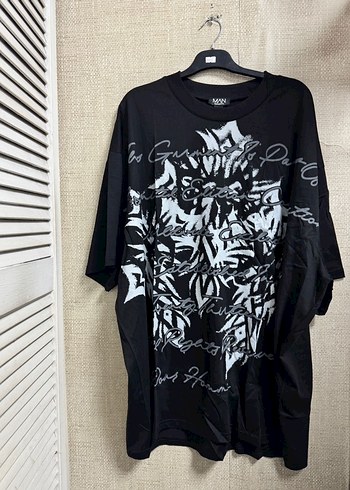 Siyah Baskılı Oversize Erkek Tişört - Görsel 4