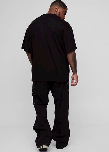 Siyah Baskılı Oversize Erkek Tişört - Görsel 2