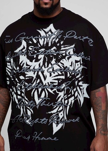 Siyah Baskılı Oversize Erkek Tişört - Görsel 3