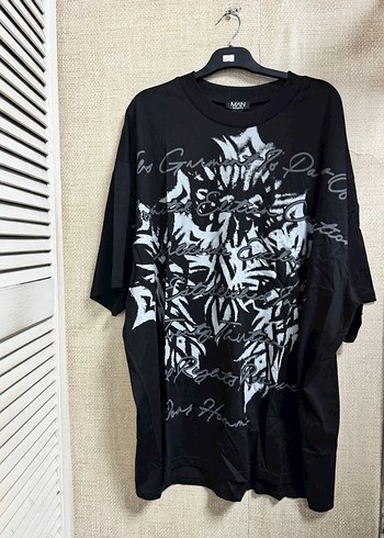 Siyah Baskılı Oversize Erkek Tişört - Görsel 5