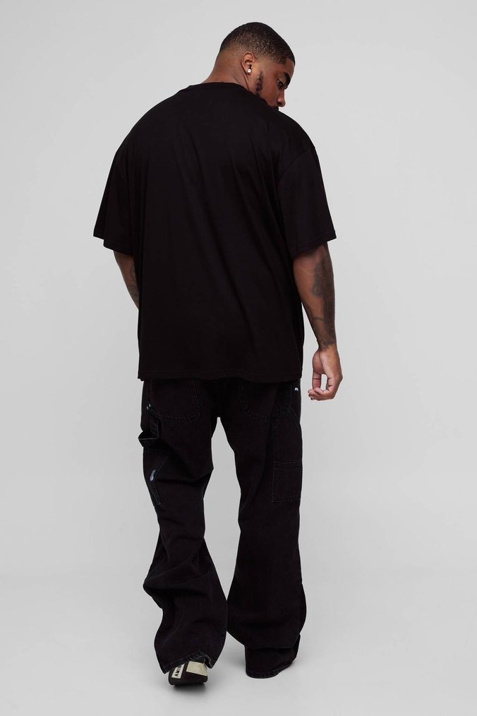 Siyah Baskılı Oversize Erkek Tişört - Görsel 2