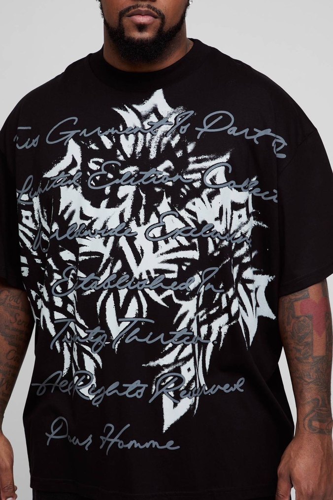 Siyah Baskılı Oversize Erkek Tişört - Görsel 3